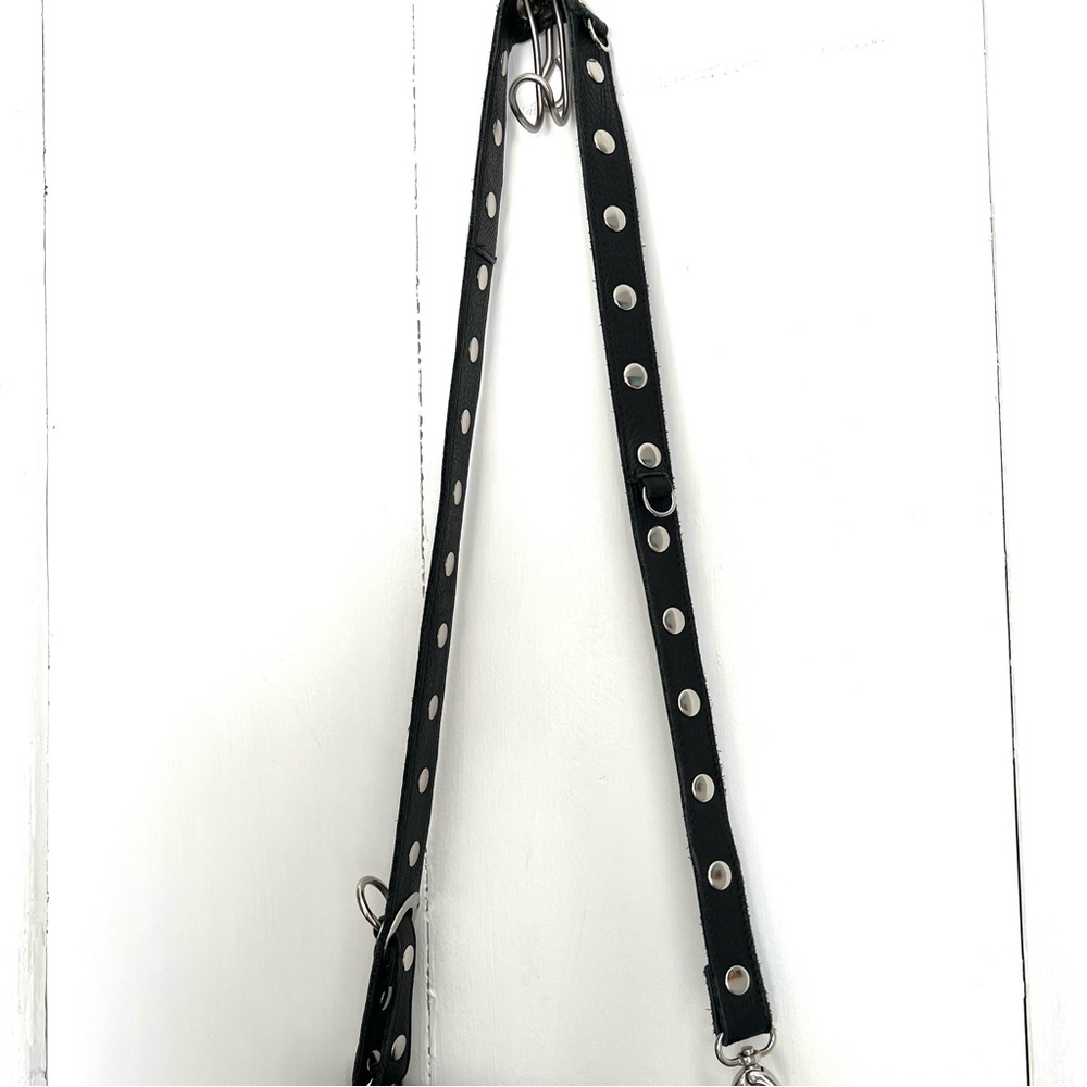 Hammitt Montana Large Black Pebbled Leather Silver Stud Grommets Crossbody Bag - Picture 3 of 8